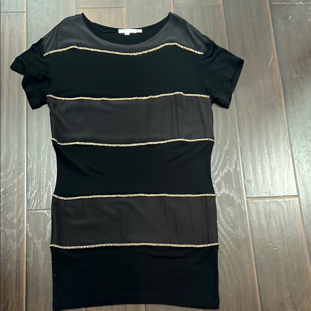 See by Chloe Black and Gold Striped Dress, size 6
